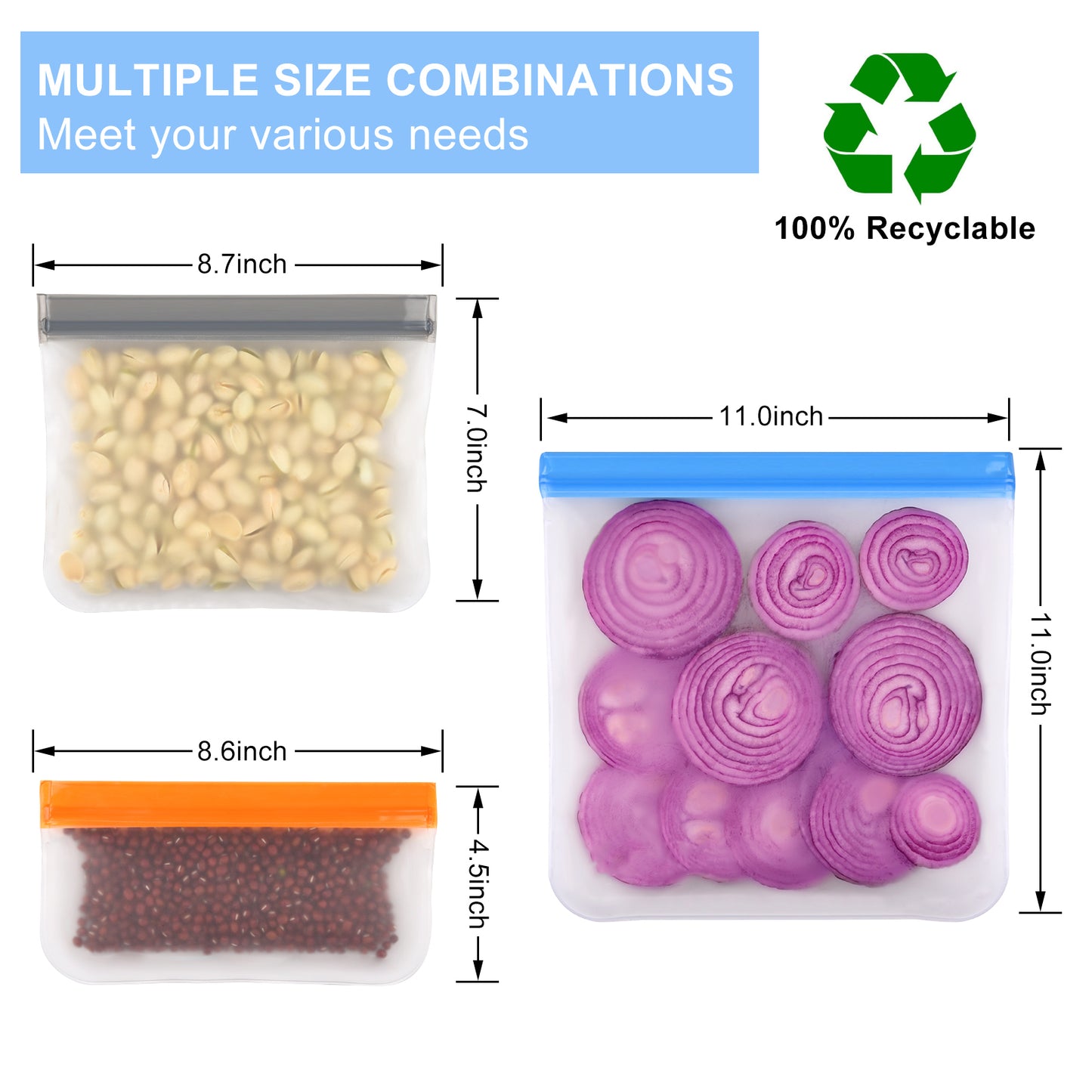 Lerine 24 Pack Dishwasher Safe Reusable Bags Slicone, Leakproof Reusable Food Storage Bags,Reusable Freezer Bags 8 Gallon 8 Sandwich 8 Snack Bags