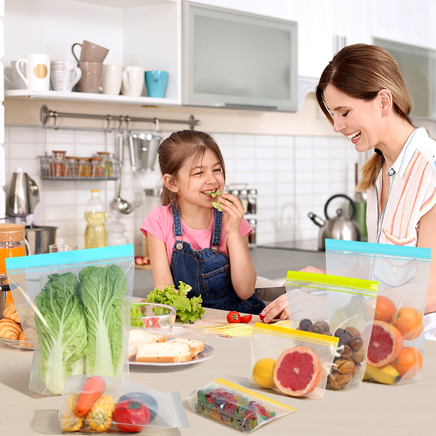 Lerine 14 Pack 10*11in Dishwasher Safe Stand-up Reusable Food Storage Bags Gallon, Leakproof Reusable Freezer Bags,Silicone Reusable Sandwich Bags