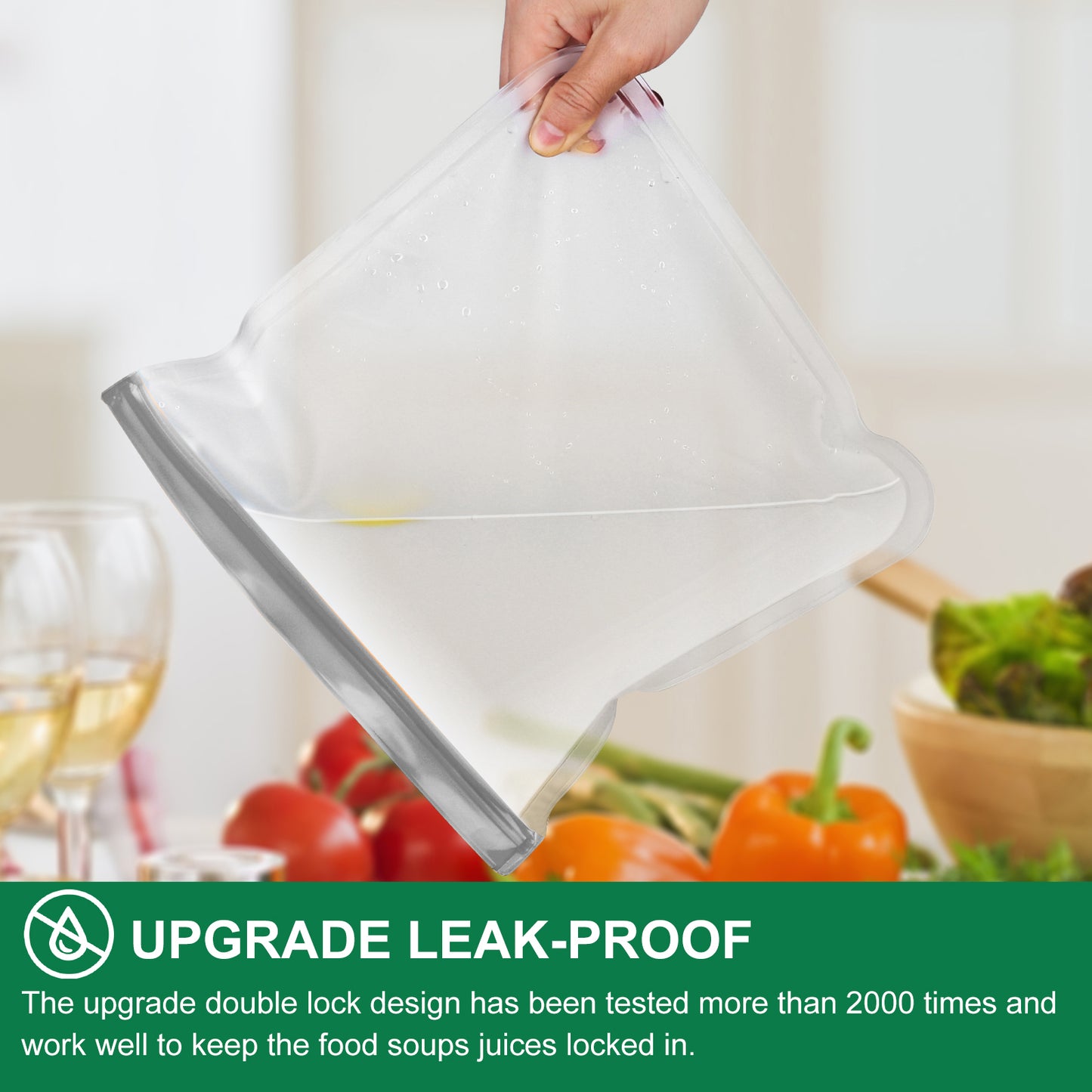 Lerine 10 Pack 11*11in Dishwasher Safe Reusable Silicone Food Storage Bags, Leakproof Double Zipper Freezer Bags, Gallon Size