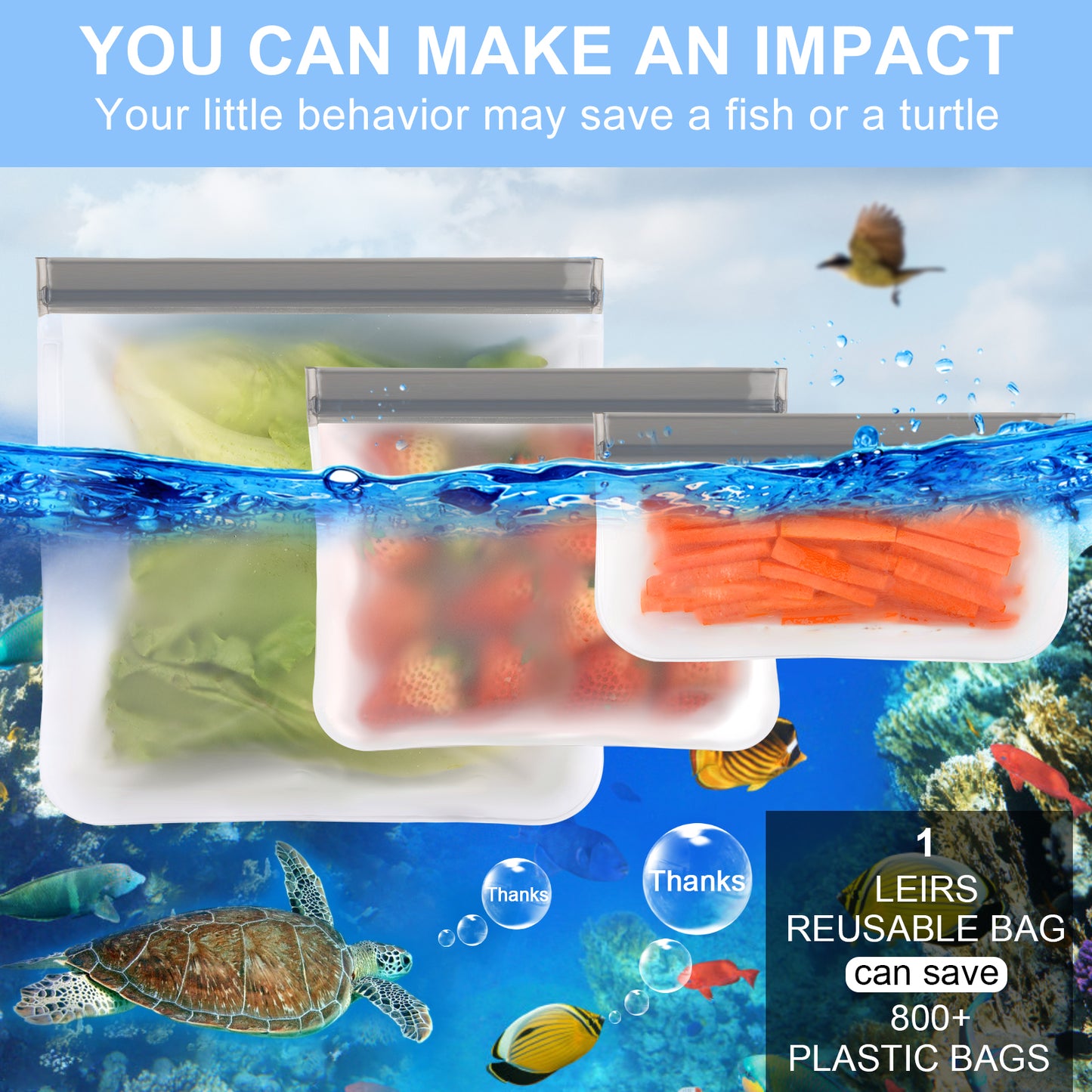 Lerine 10 Pack Dishwasher Safe Reusable Storage Bags with Double Zipper, Gray, Leakproof Reusable Food Storage Bags,Silicone Reusable Freezer Bags 3 Gallon 3 Sandwich 4 Snack Bags