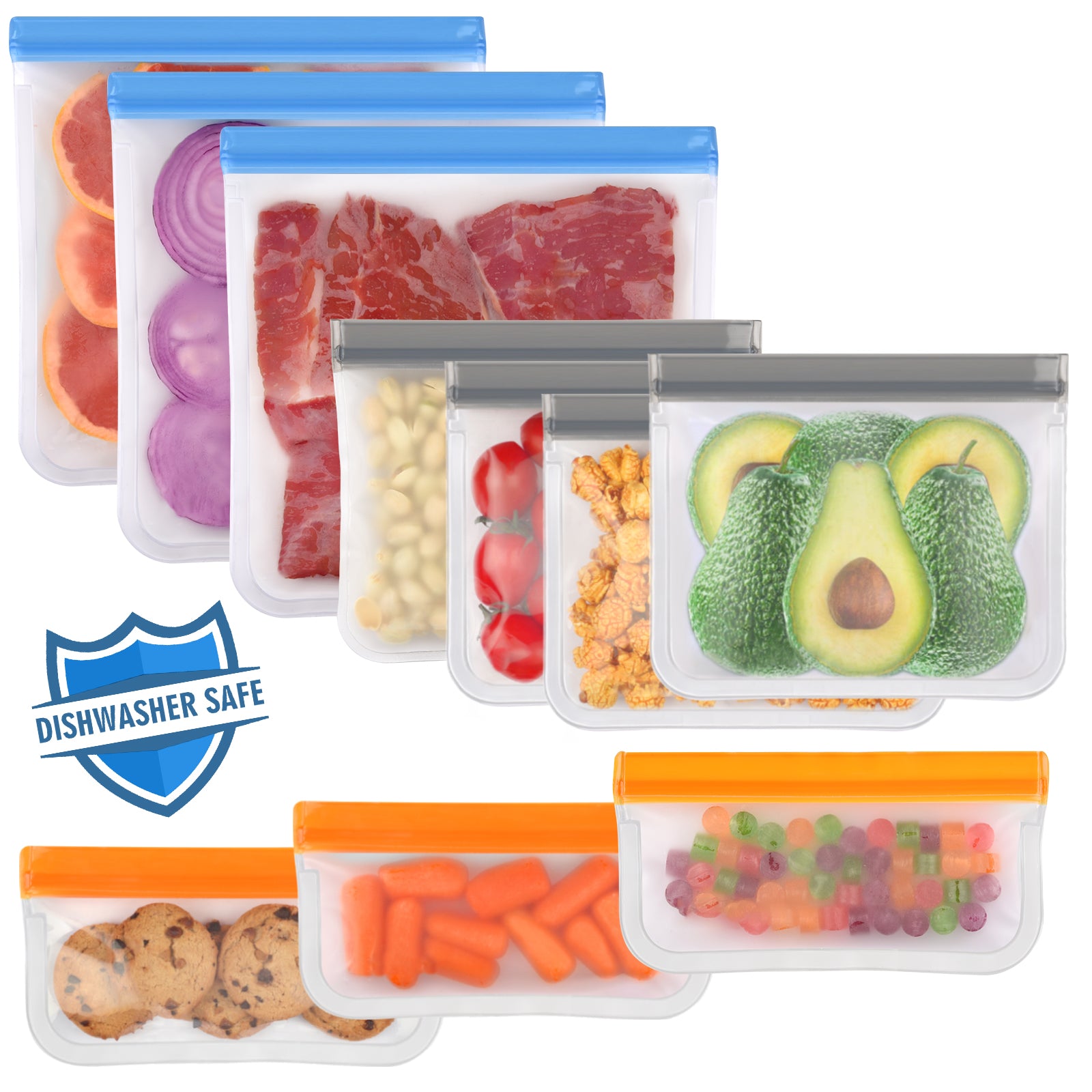 10Pcs Reusable Thick Silicone Food Storage bags Zip Lock Freezer Bag Leak  Proof