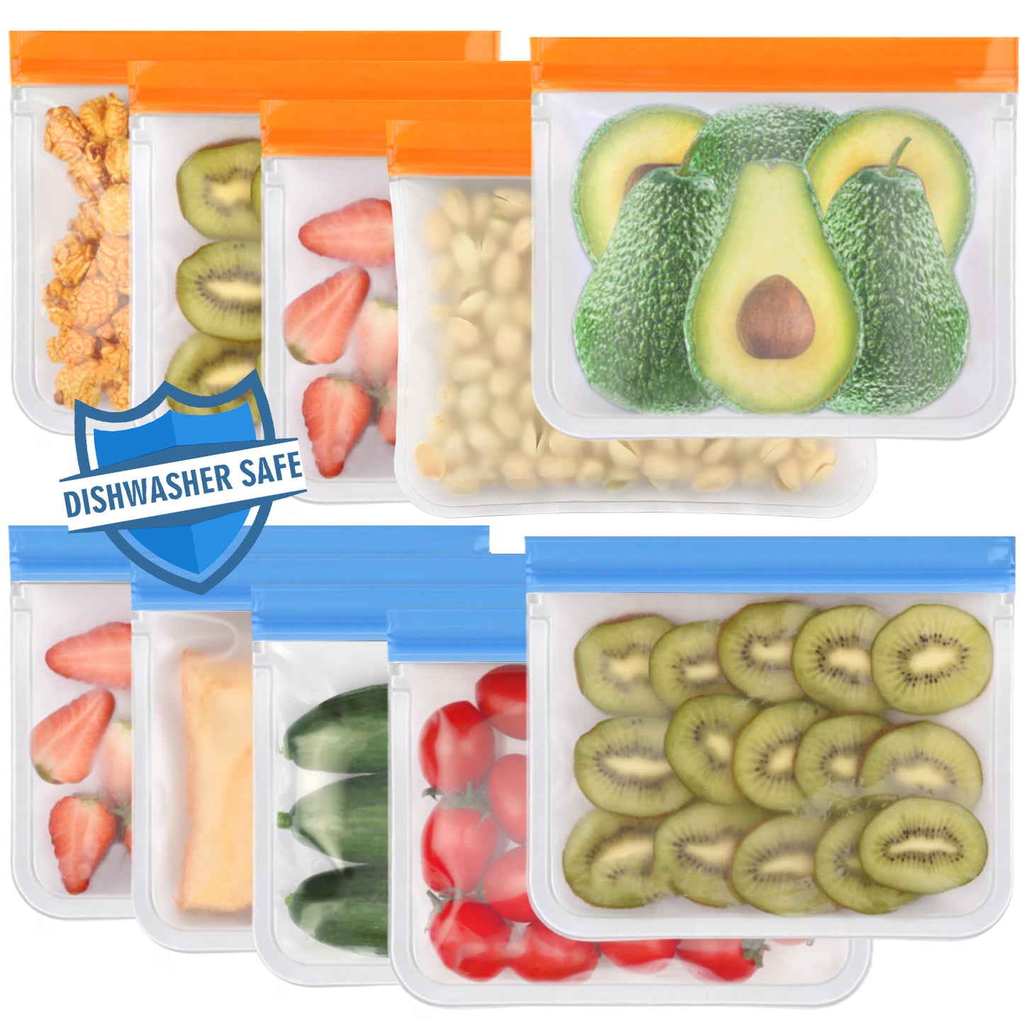Reusable Sandwich Bags Dishwasher Safe,9 Pack Reusable Quart Bags Extra Thick Leak-proof Reusable Bags Silicone for Marinate Meats, Cereal, Sandwich, Travel Items, Home Organization(Grey)