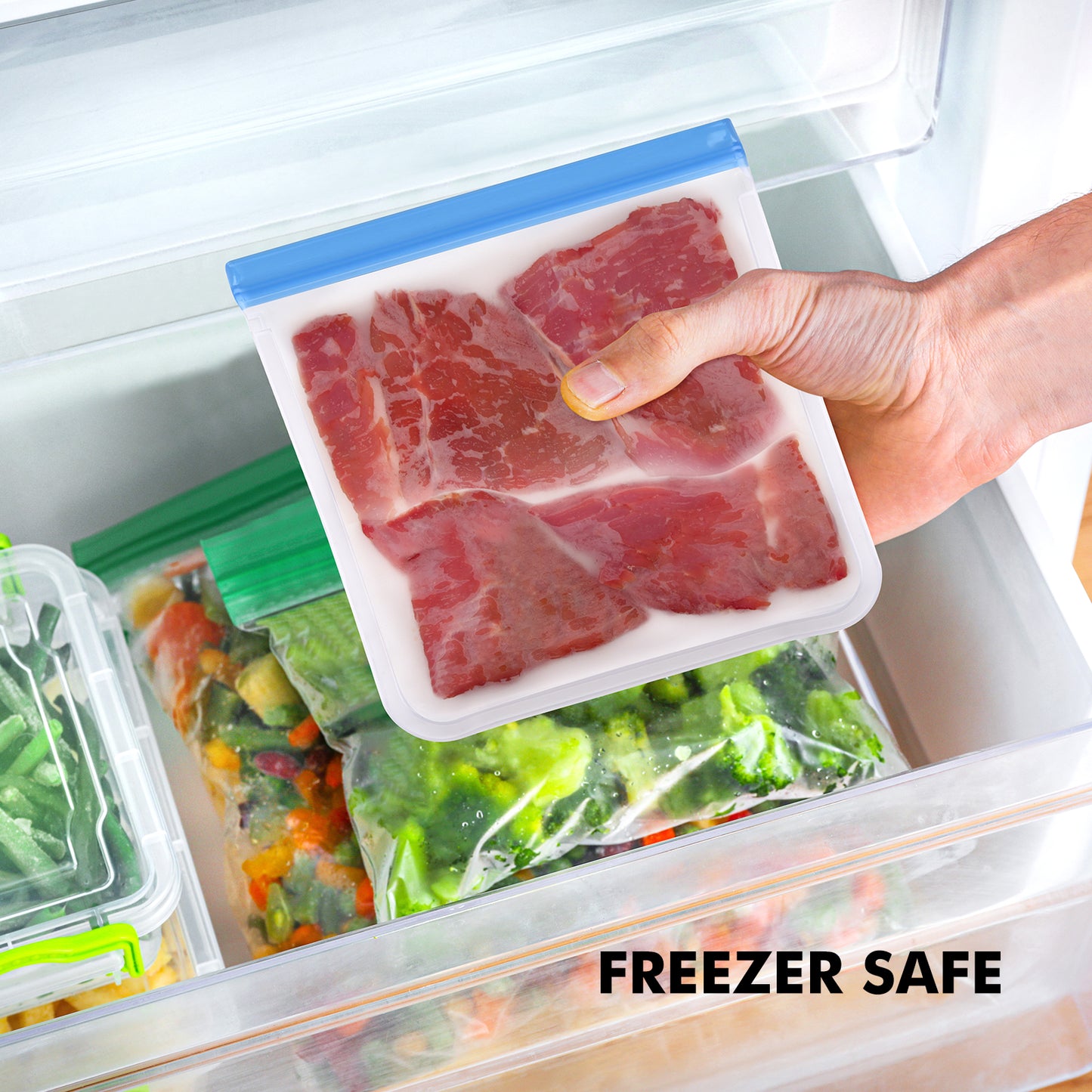 6 Pack Reusable Gallon Freezer Bags Dishwasher Safe, BPA Free Reusable Ziplock Bags Silicone, Leakproof Reusable Storage Bags for Marinate Meats, Cereal, Vegetables, Home Organization(Grey)