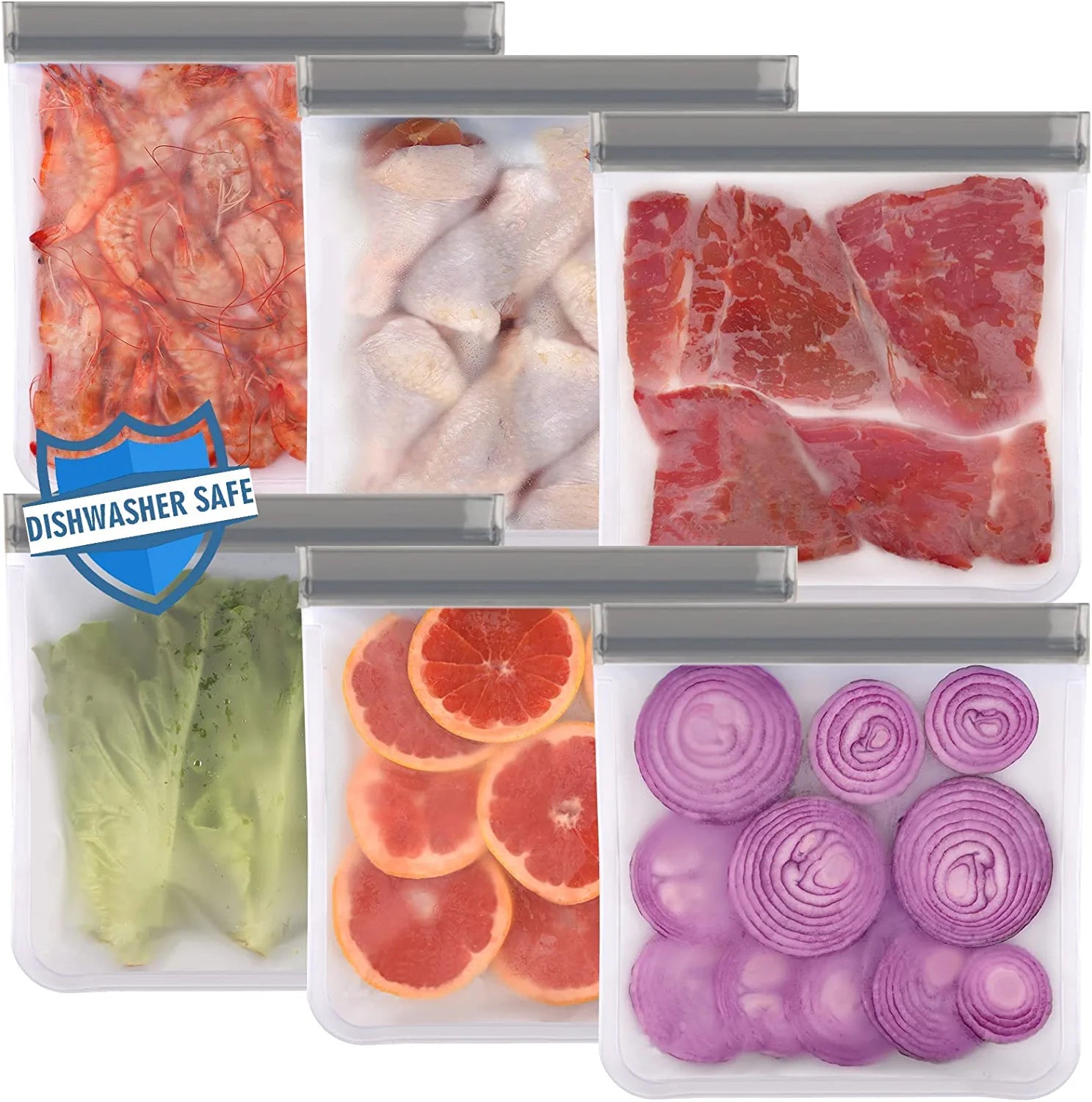 6 Pack Reusable Gallon Freezer Bags Dishwasher Safe, BPA Free Reusable  Ziplock Bags Silicone, Leakproof Reusable Storage Bags for Marinate Meats