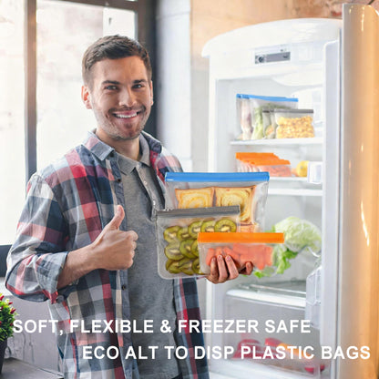 Lerine 12 Pack Dishwasher Safe Reusable Sandwich Bags, Leakproof Double Zipper, Freezer Bags