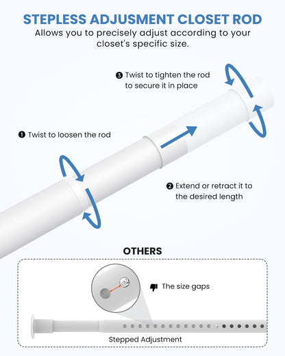 Supforce Closet Rods for Hanging Clothes,17-26in Stepless Adjustable Closet Rod,1.3in Diameter Heavy Duty Closet Hanging Rod, Matte White