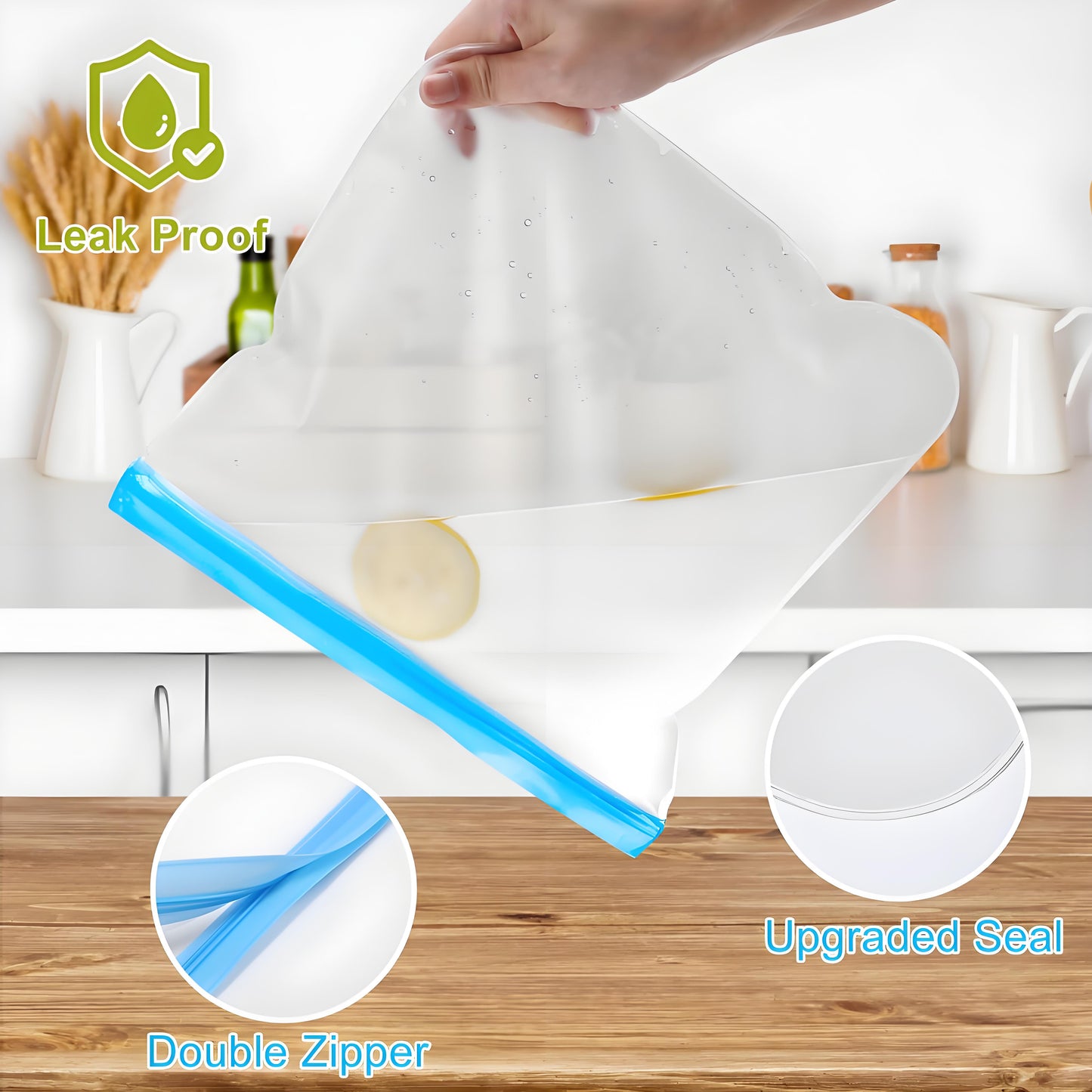 Lerine 10 Pack Dishwasher Safe Reusable Storage Bags with Double Zipper, Gray, Leakproof Reusable Food Storage Bags,Silicone Reusable Freezer Bags 3 Gallon 3 Sandwich 4 Snack Bags