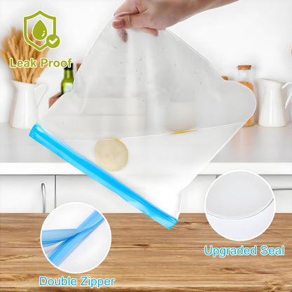 Lerine 10 Pack Dishwasher Safe Reusable Storage Bags with Double Zipper, Gray, Leakproof Reusable Food Storage Bags,Silicone Reusable Freezer Bags 3 Gallon 3 Sandwich 4 Snack Bags