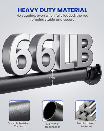 Closet Rods for Hanging Clothes,17-98in Stepless Adjustable Closet Rod,1.3in Diameter Heavy Duty Closet Hanging Rod, Matte Black