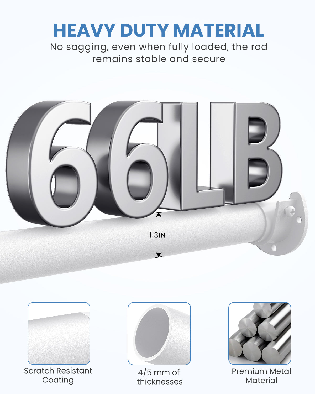 Supforce Closet Rods for Hanging Clothes,17-26in Stepless Adjustable Closet Rod,1.3in Diameter Heavy Duty Closet Hanging Rod, Matte White