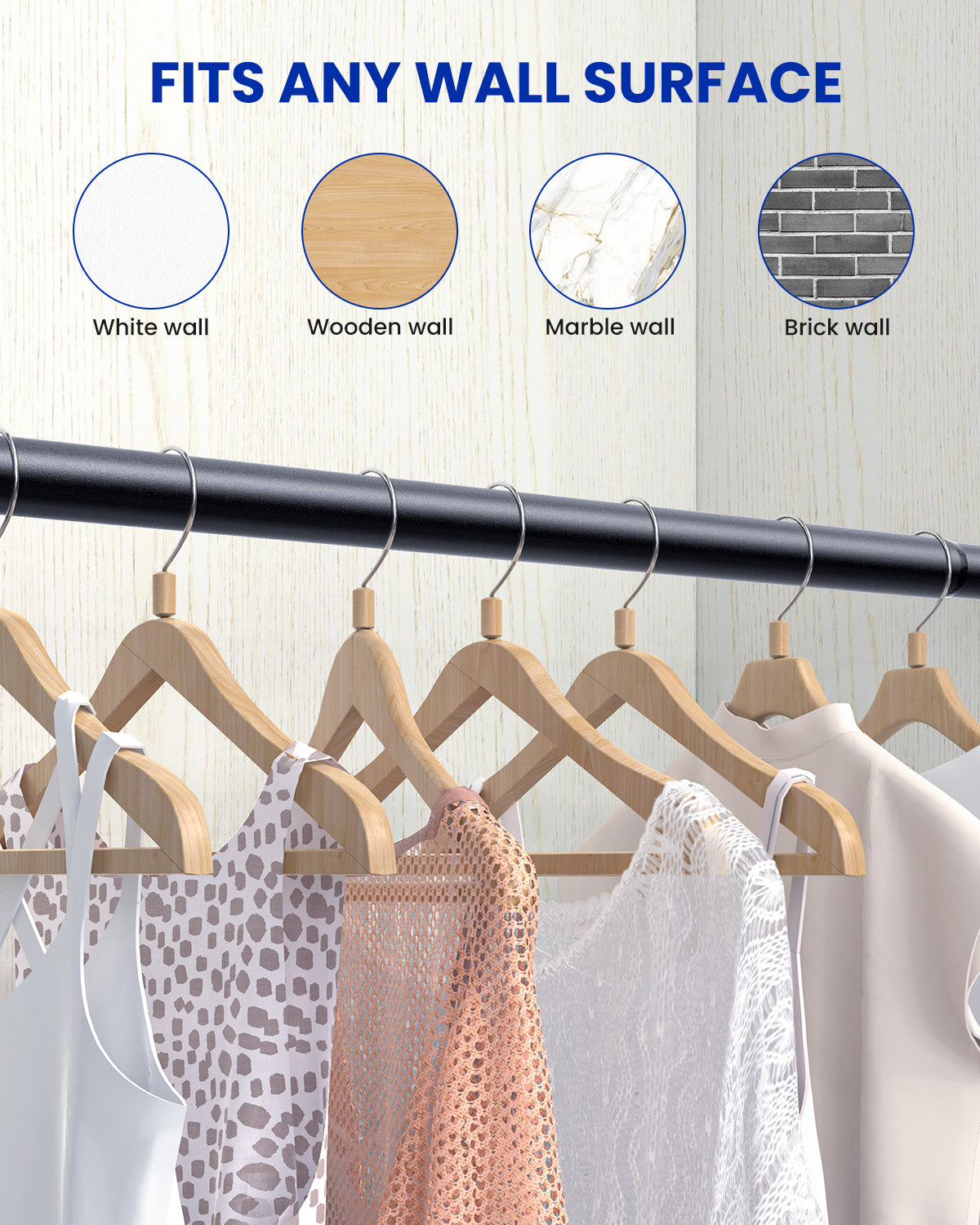 Closet Rods for Hanging Clothes,17-98in Stepless Adjustable Closet Rod,1.3in Diameter Heavy Duty Closet Hanging Rod, Matte Black