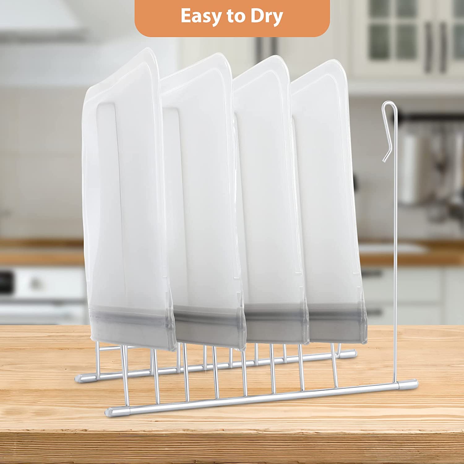  Lerine Reusable Food Storage Bags Drying Rack, Stainless Stand  Plastic Bag Drying Rack with Baggy Rack, Easy to Dry Silicone Bags &  Hands-free to Pour Leftovers, Sauce with No Spills