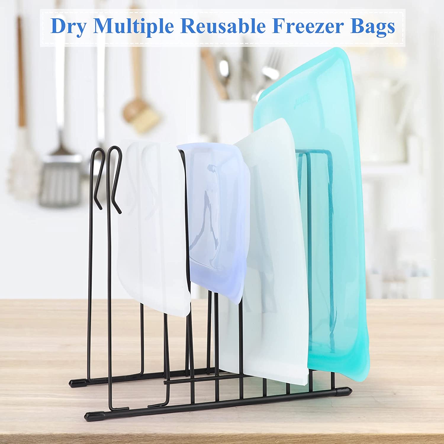  Lerine Reusable Food Storage Bags Drying Rack, Stainless Stand  Plastic Bag Drying Rack with Baggy Rack, Easy to Dry Silicone Bags &  Hands-free to Pour Leftovers, Sauce with No Spills