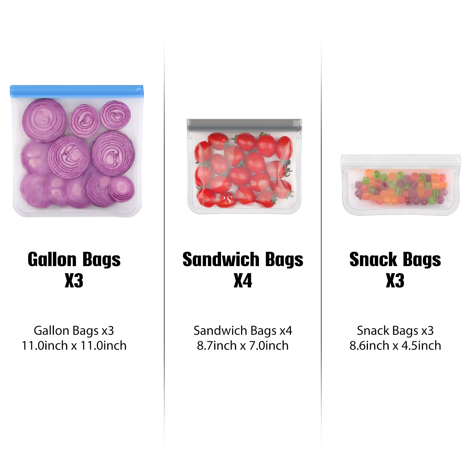 10 Pack (3 Gallon, 4 Sandwich, 3 Snack) Reusable Storage Bags – Lerine