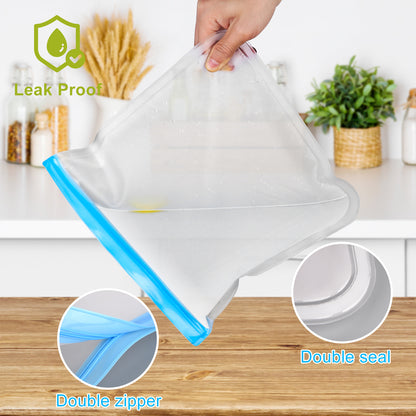 Reusable Gallon Freezer Bags - 6 Pack LEAKPROOF EXTRA THICK 1 Gallon Bags  for Marinate Food & Fruit Cereal Sandwich Snack Meal Prep Travel Items Home