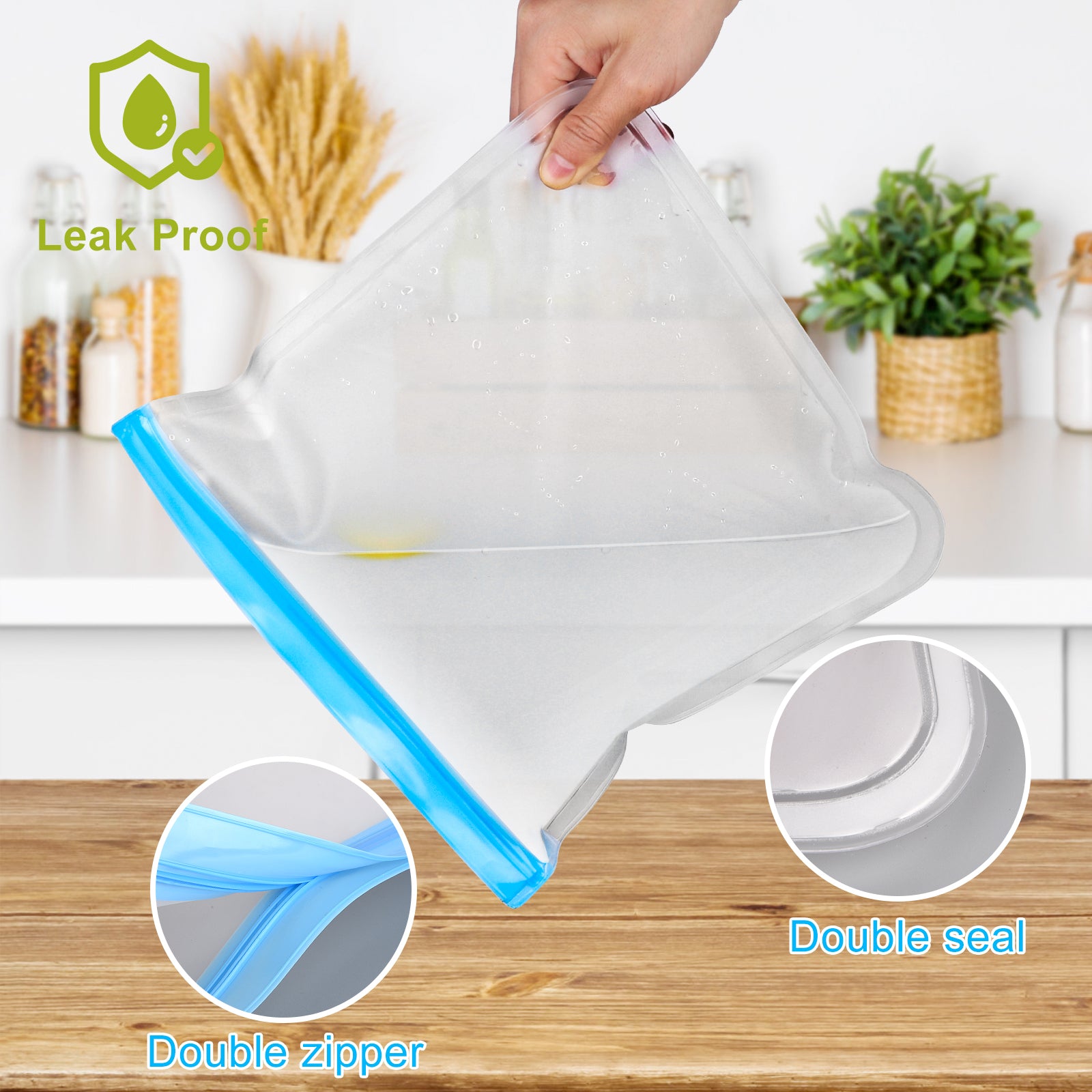 Reusable Sandwich Bags Clear Leakproof Reusable Storage Bags for Food 5  Pack Ziplock PEVA Food Grade