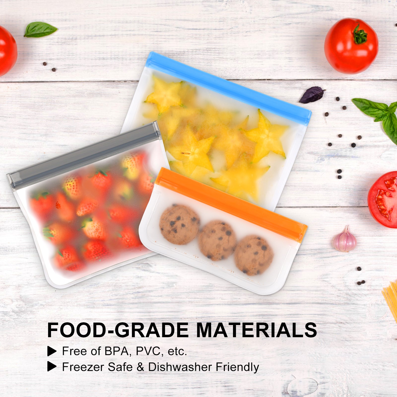 Reusable Snack Bags, Food Grade Silicone