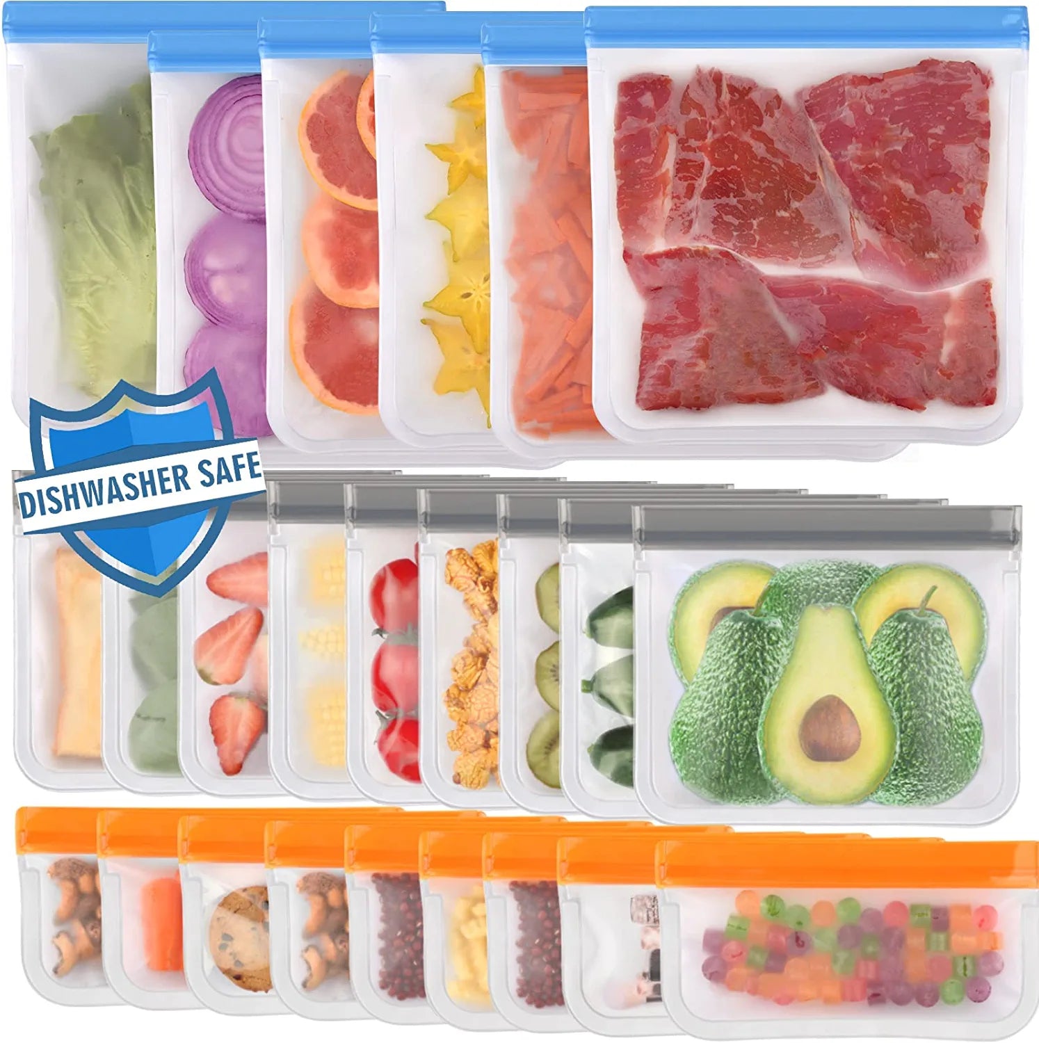 Large Reusable Food Storage Bags Freezer & Dishwasher BPA Free Resealable  Plastic Bags For Kitchen Organization or Use As Leakproof Clear Lunch Box