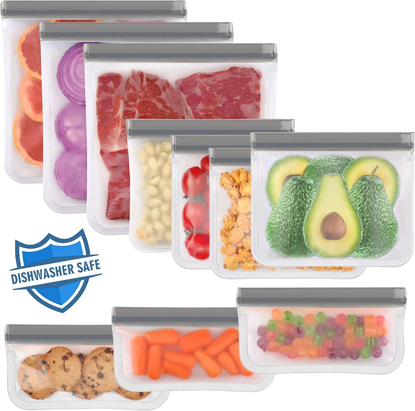 Reusable Food Storage Bags Leakproof Silicone Ziplock Bags BPA Free Lunch Bag  Meat Fruit Veggies Freezer Bags Dishwasher Safe